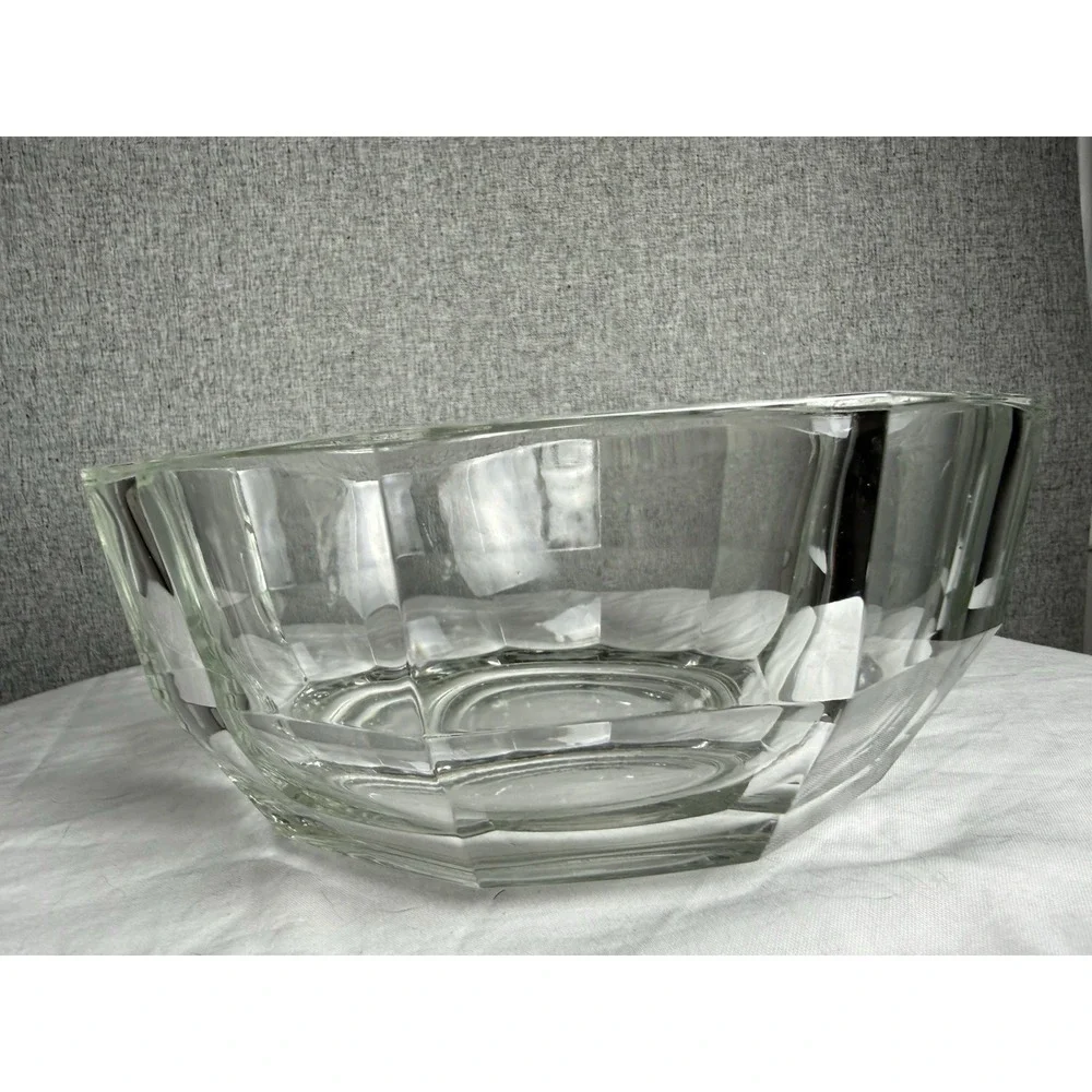Vintage Italian Decadron Faceted Clear Glass MCM Fruit Serving Bowl And Dishes